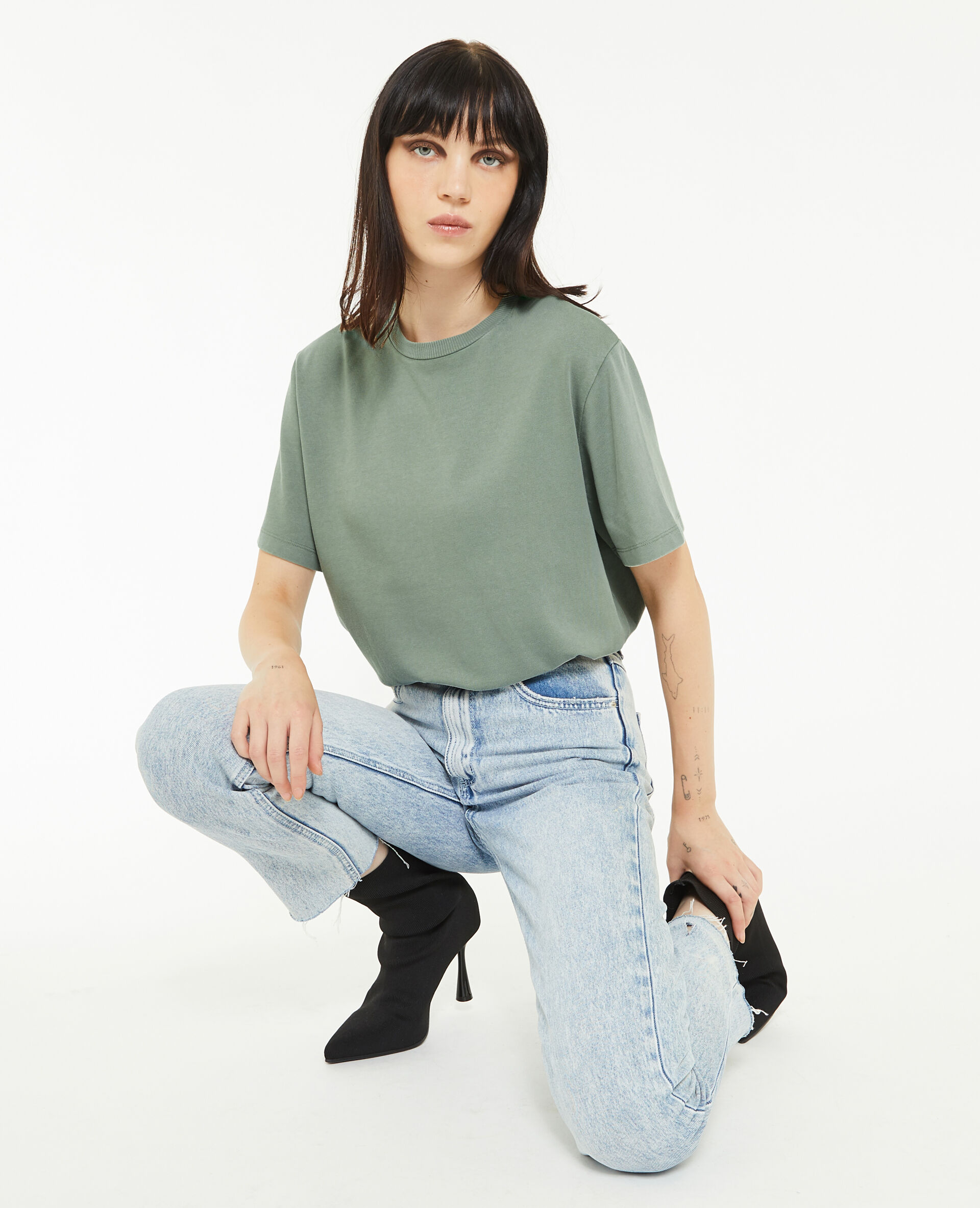 T-shirt à effet délavé - Vert kaki