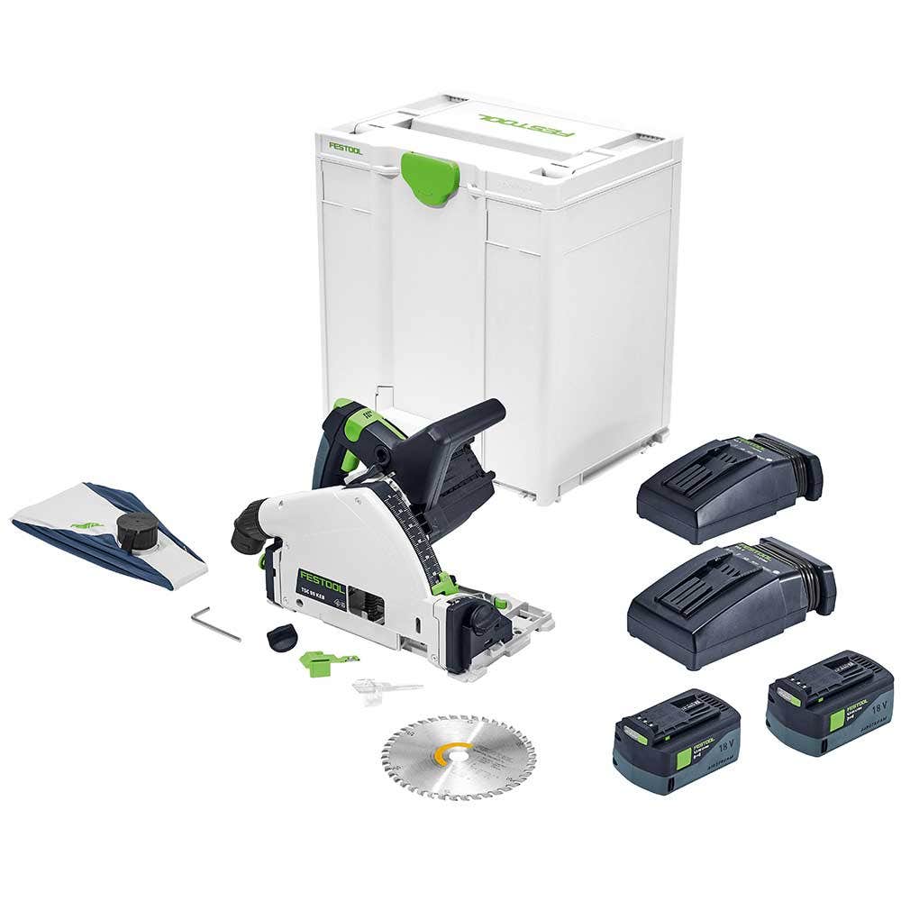 Kit de serra de imersão FESTOOL 18V sem escovas, 2 x 5,2Ah, 160mm TSC 55K, Bluetooth XL 577113