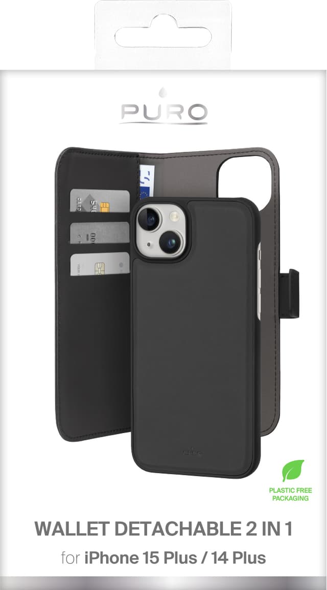 Puro 2in1 iPhone 15 Plus-pungetui (sort)