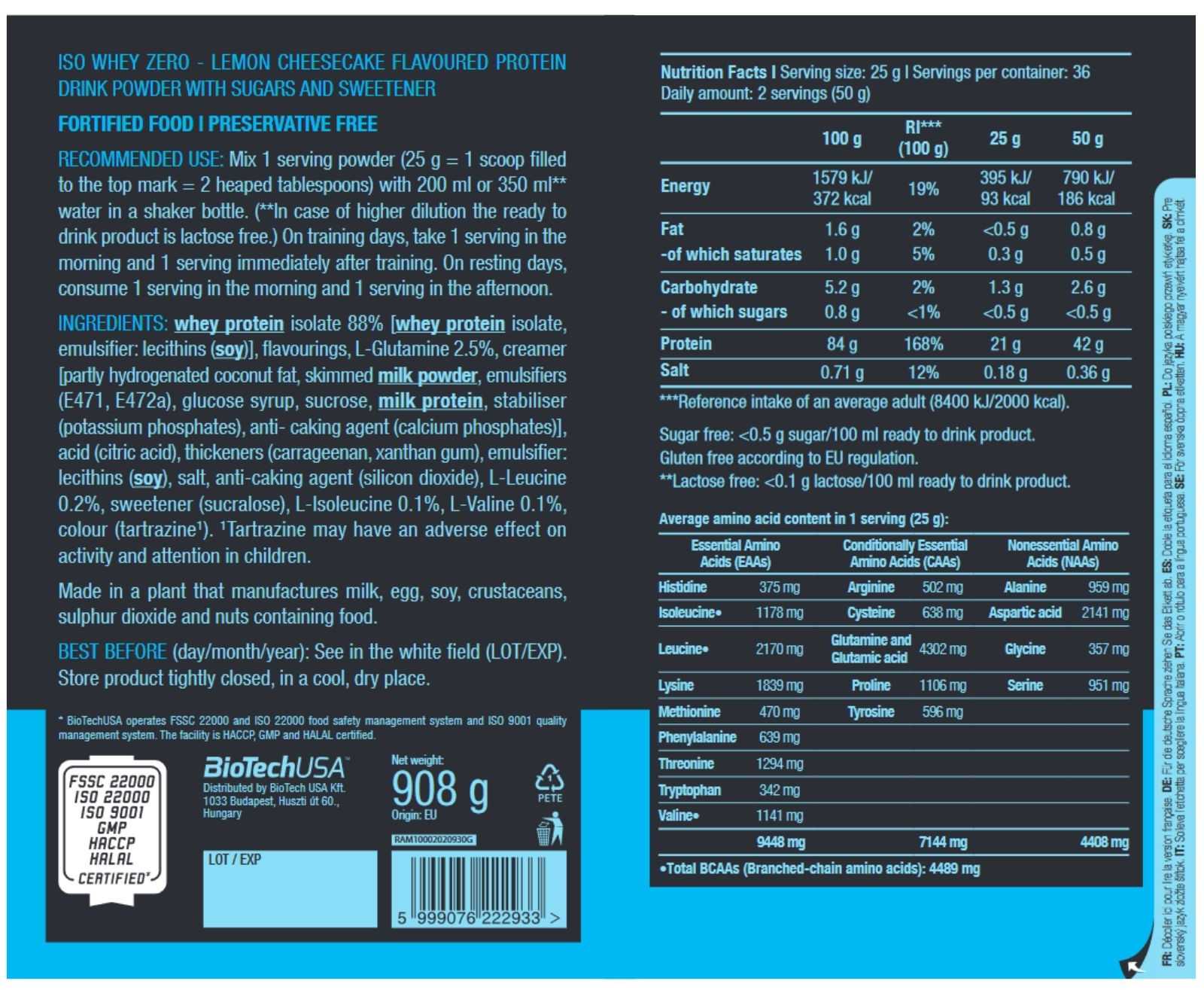 Biotech USA Iso Whey Zero 500g