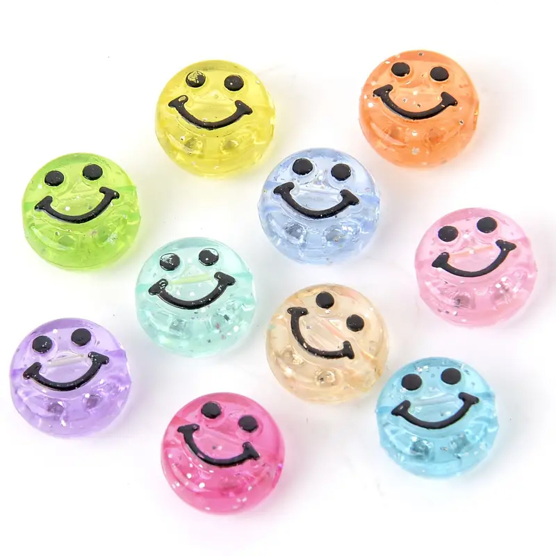 (100er Set) 10mm Acryl Smiley Perlen DIY Bastel Schmuck Zwischenperle für Armband / Kette - Neon / Bunt
