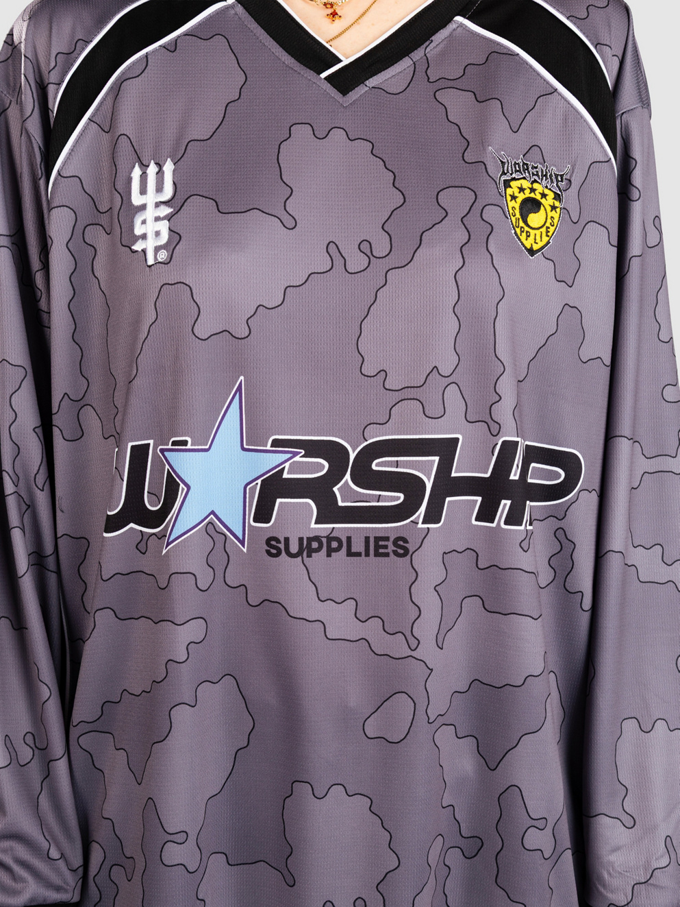 Worship Supplies Delirium Football Jersey Long Sleeve T-Shirt steel grey