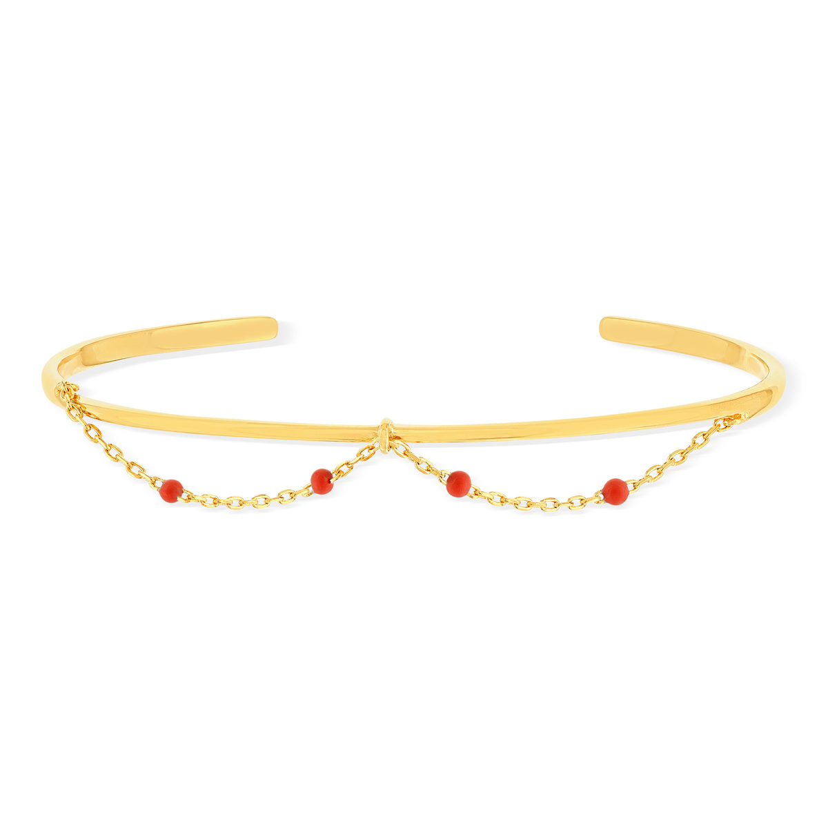 Bracelet jonc ouvert plaqué or jaune et résine orange 60 mm