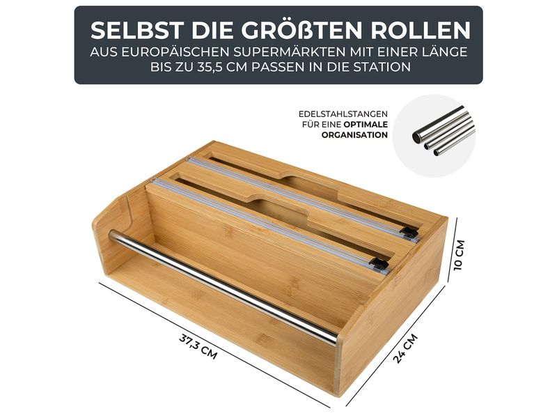 Exitoso 3 in 1 Küchenrollenhalter Braun Folienschneider, Wandrollenhalter und Frischhaltefolienspender