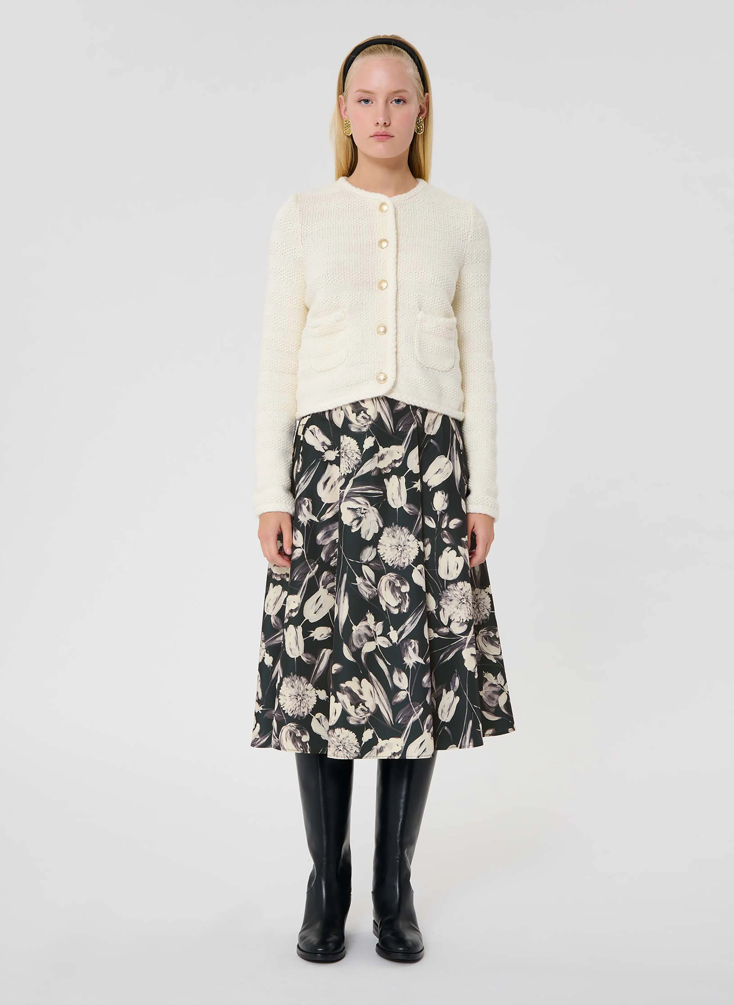 GIUDA - Cardigan court boutonné en maille| Beige