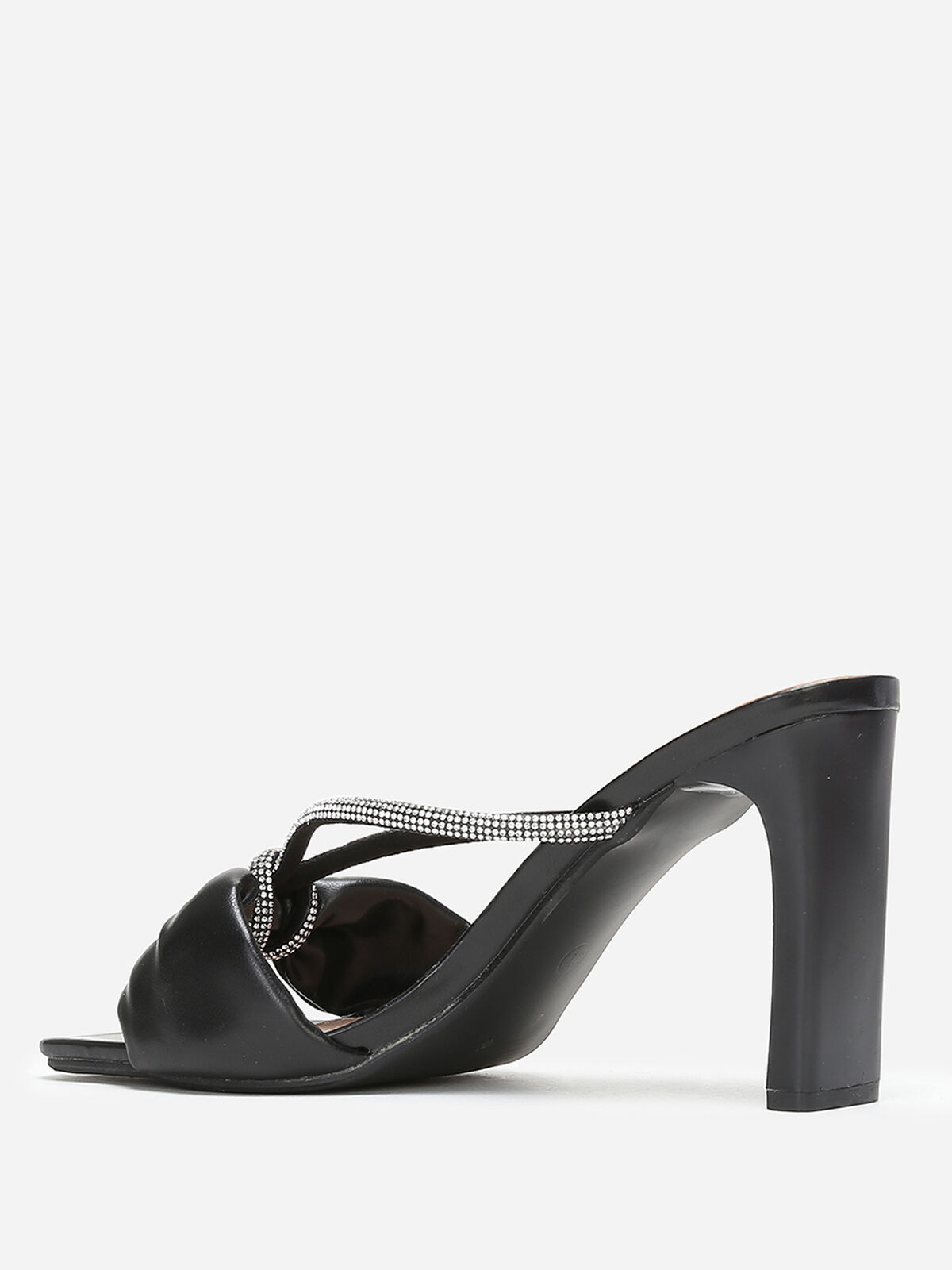 Mules carrées en simili à strass- Noir