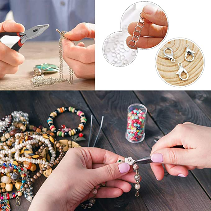 (9-tlg. Set) Edelstahl Schmuck Herstellungs / Reparatur Kit DIY Zubehör inkl. Verschlüsse (600 Stück) für Ohrringe   Ketten - Gold