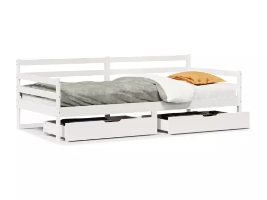 Lit de jour et tiroirs sans matelas blanc 90x200 cm bois massif