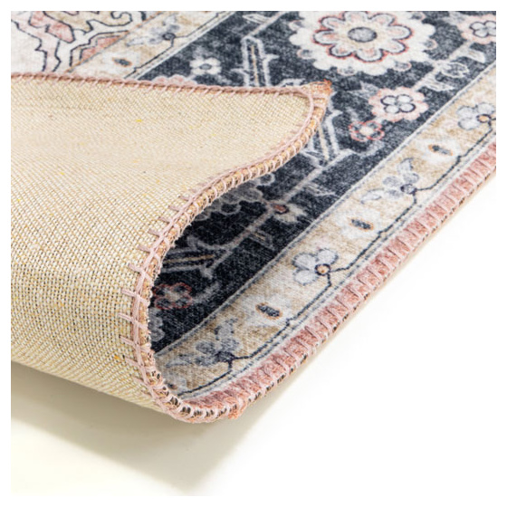 Tapis doux à motif oriental - yasmine - bleu nuit et rose - 200 x 290 cm