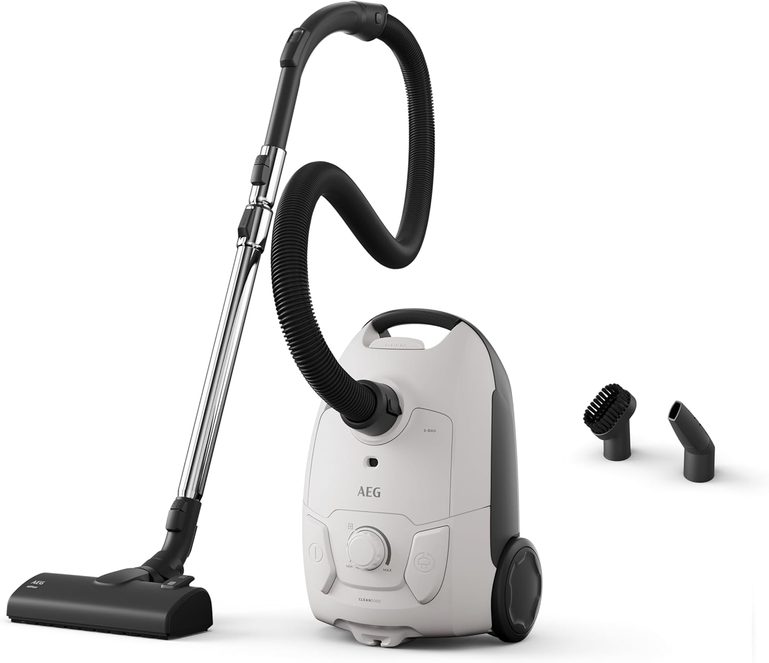 AEG CLEAN 5000 Staubsauger mit Beutel, Hohe Saugleistung, 37 % Recyclingkunststoff, AllFloor Bodendüse mit Klicksystem, 2in1 Multifunktionsdüse, 8,5m Aktionsradius, Waschbarer Hygiene-Filter, AB51C1SW