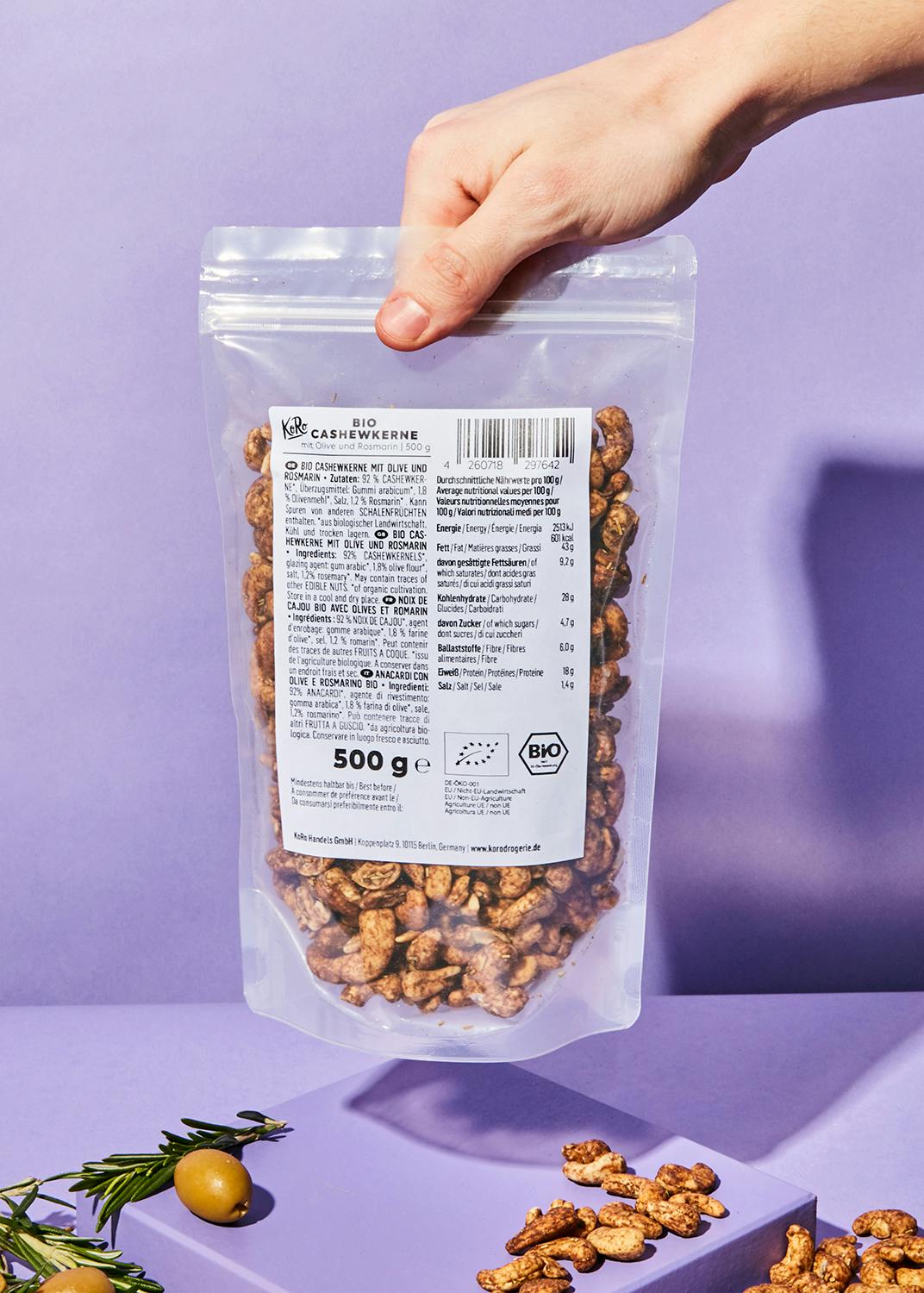 Bio Cashewkerne mit Olive und Rosmarin 500 g
