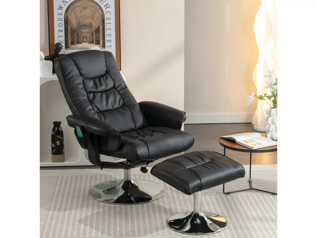Fauteuil de massage en cuir pu avec repose-pieds, noir,d79 cm×h106cm