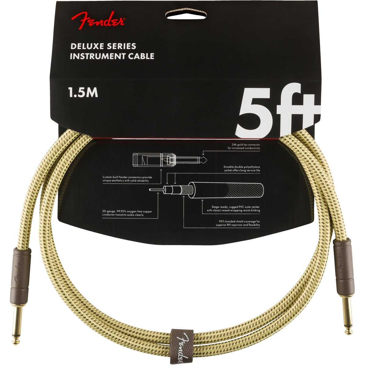 Fender Deluxe Cables instrumentkabel 1.5 m geel tweed