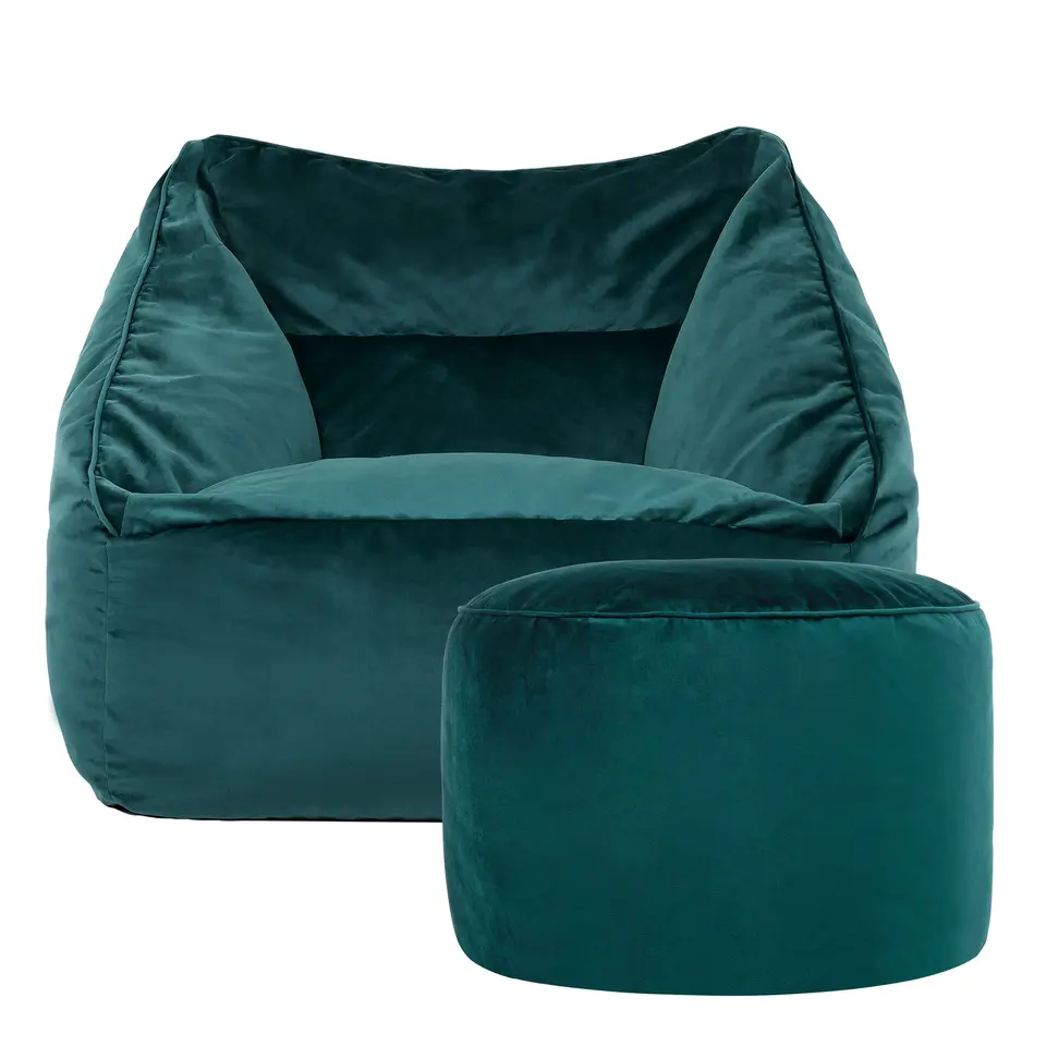 icon Zitzak en XL Poef Natalia - Fluwelen Zitzak - Blauwgroen