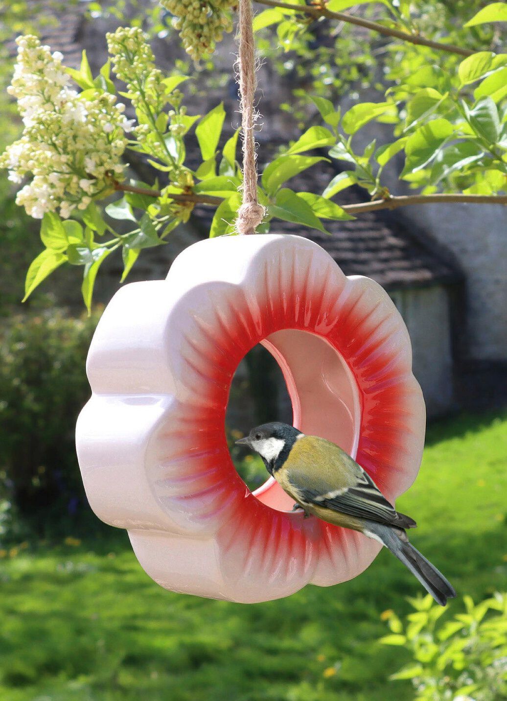 Futterstelle Mohnblume aus glasierter Keramik