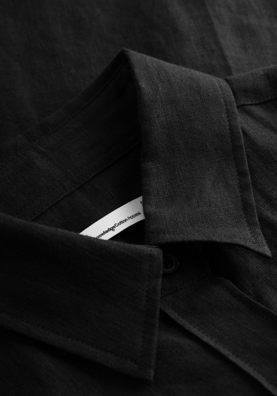 Knowledge Cotton Apparel Hemdbluse Aster Fold Up SS Linen Shirt Black Jet