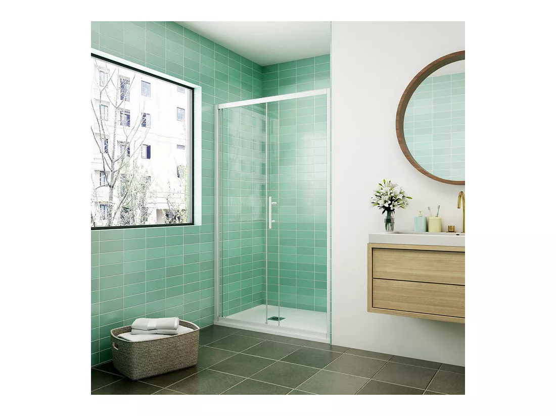 Porte de douche coulissante 120x190cm profilé blanc - Verre de sécurité