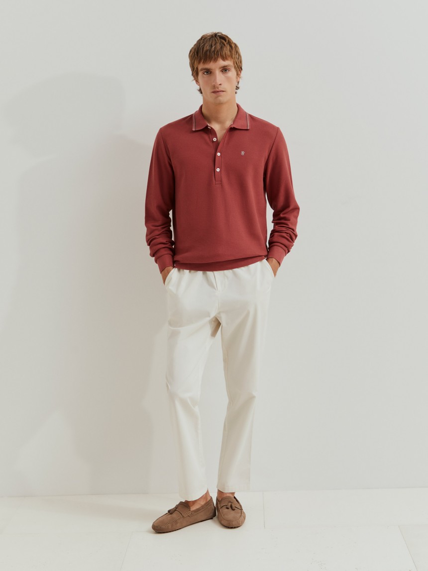 Polo manga comprida em pique regular fit