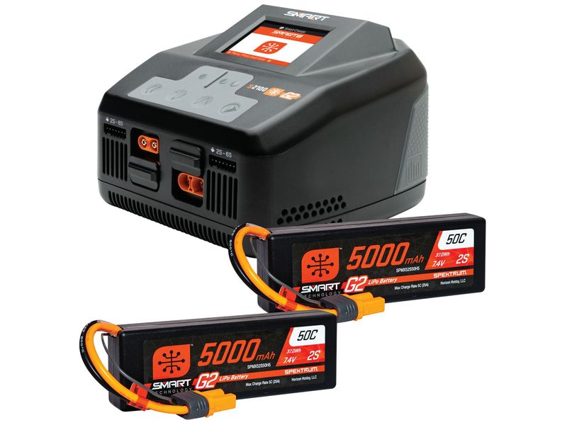Spektrum Smart Powerstage Bundle 4S S2100   2x 2S LiPo Spektrum Smart G2 Dual-Ladegerät mit 2x 7.4 V 5000 mAh LiPo Akku