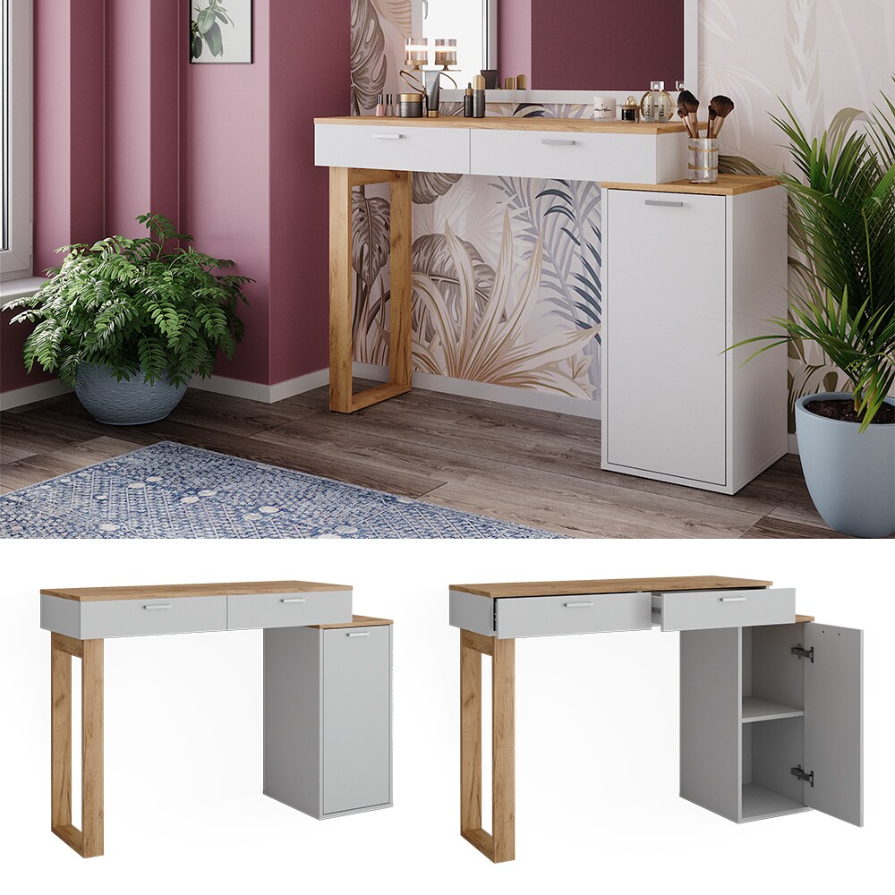 Vicco Schminktisch Regina Weiß Eiche 130 cm mit 2 Schubladen ohne Spiegel