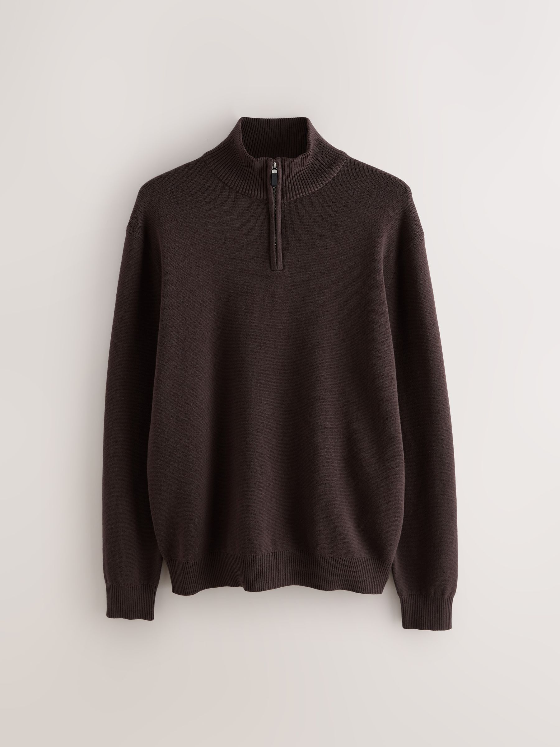 Bruin - Effen - Regular fit 100% katoenen premium trui met korte rits
