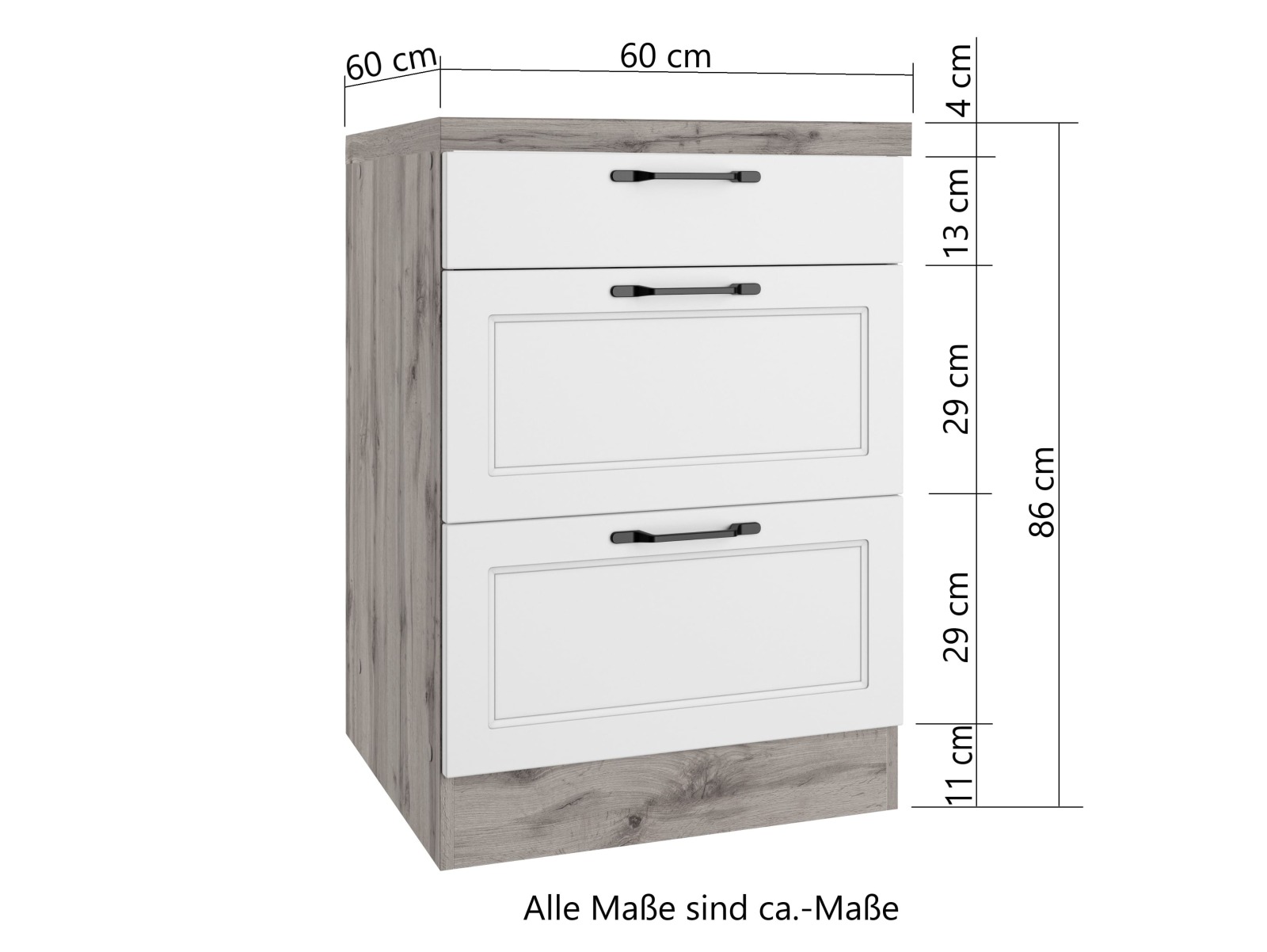 Unterschrank MERAN - grau - Wotaneiche - 60 cm