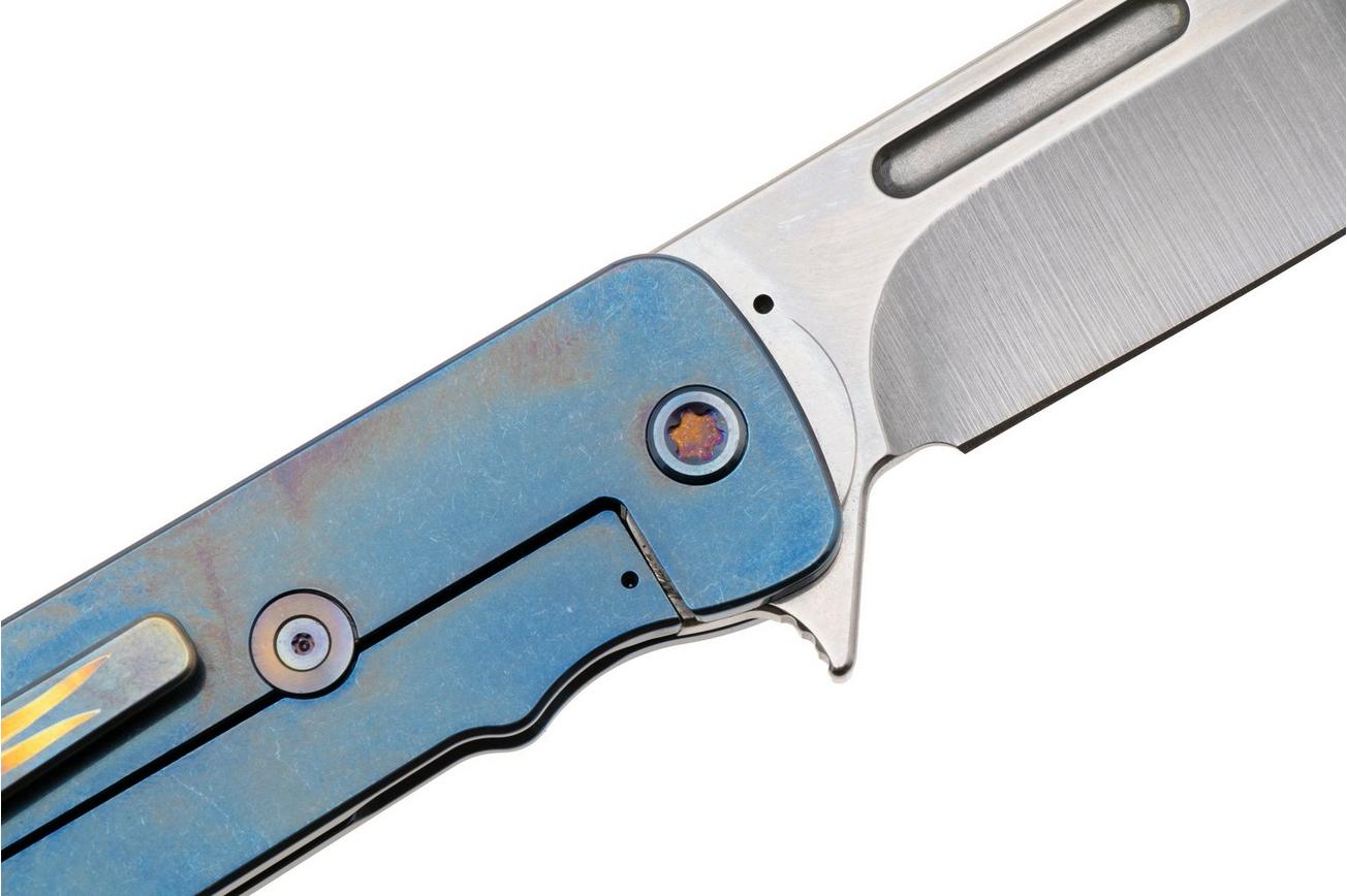 Medford TFF-4 25-TFF4-04, Tumbled S45VN Droppoint, Blue Predator Titanium Handle, Flamed Hardware zakmes