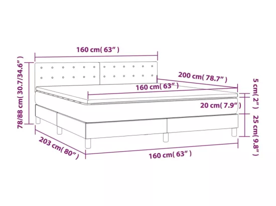 Sommier tapissier et matelas et LED Gris 160x200 cm Similicuir