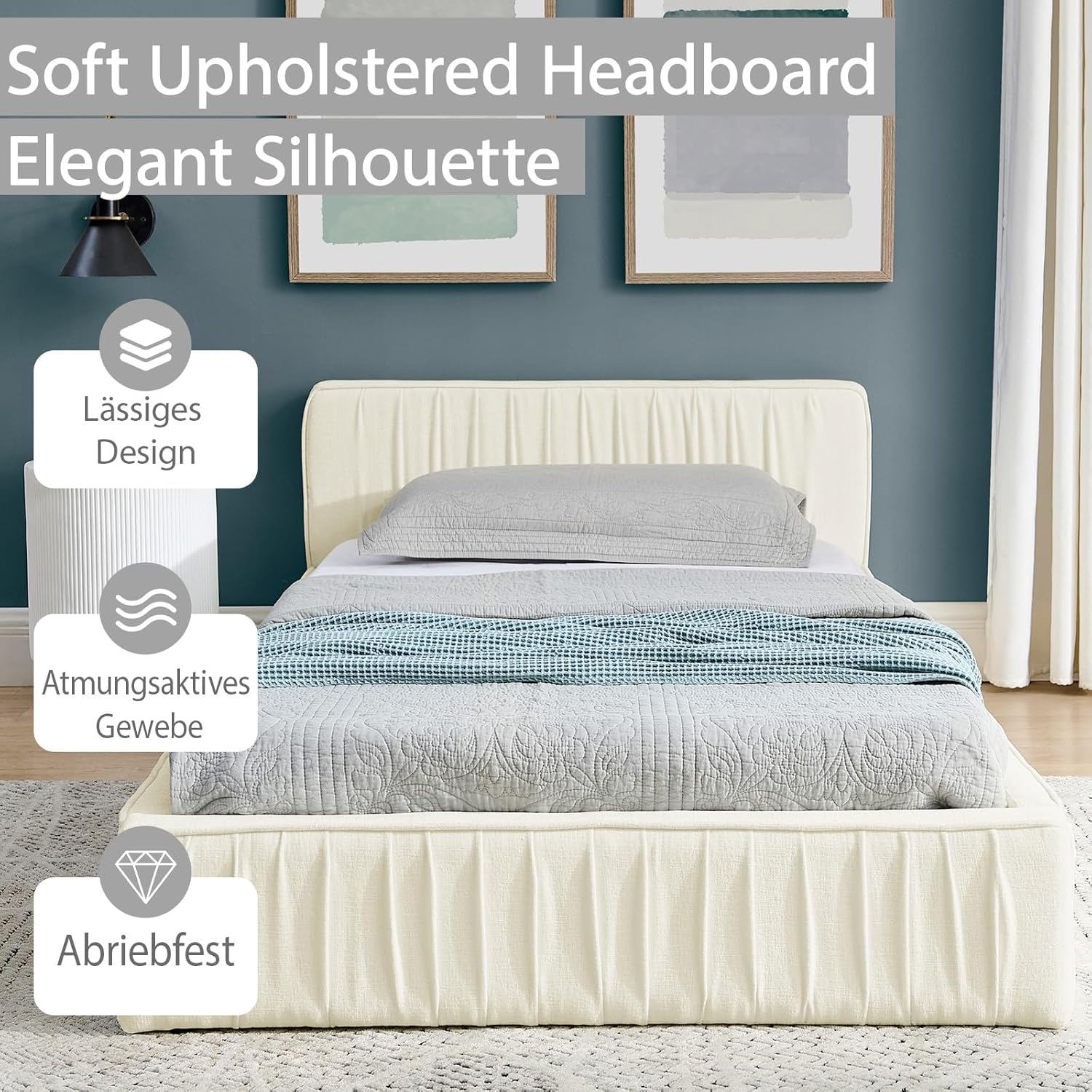 okwish Polsterbett 90x200 Jugendbett mit Bettgestell und Lattenrost - Für Kinder Jugendliche und Erwachsene geeignet - Maximale Tragkraft 200 kg, ohne Matratze, Chenille Beige
