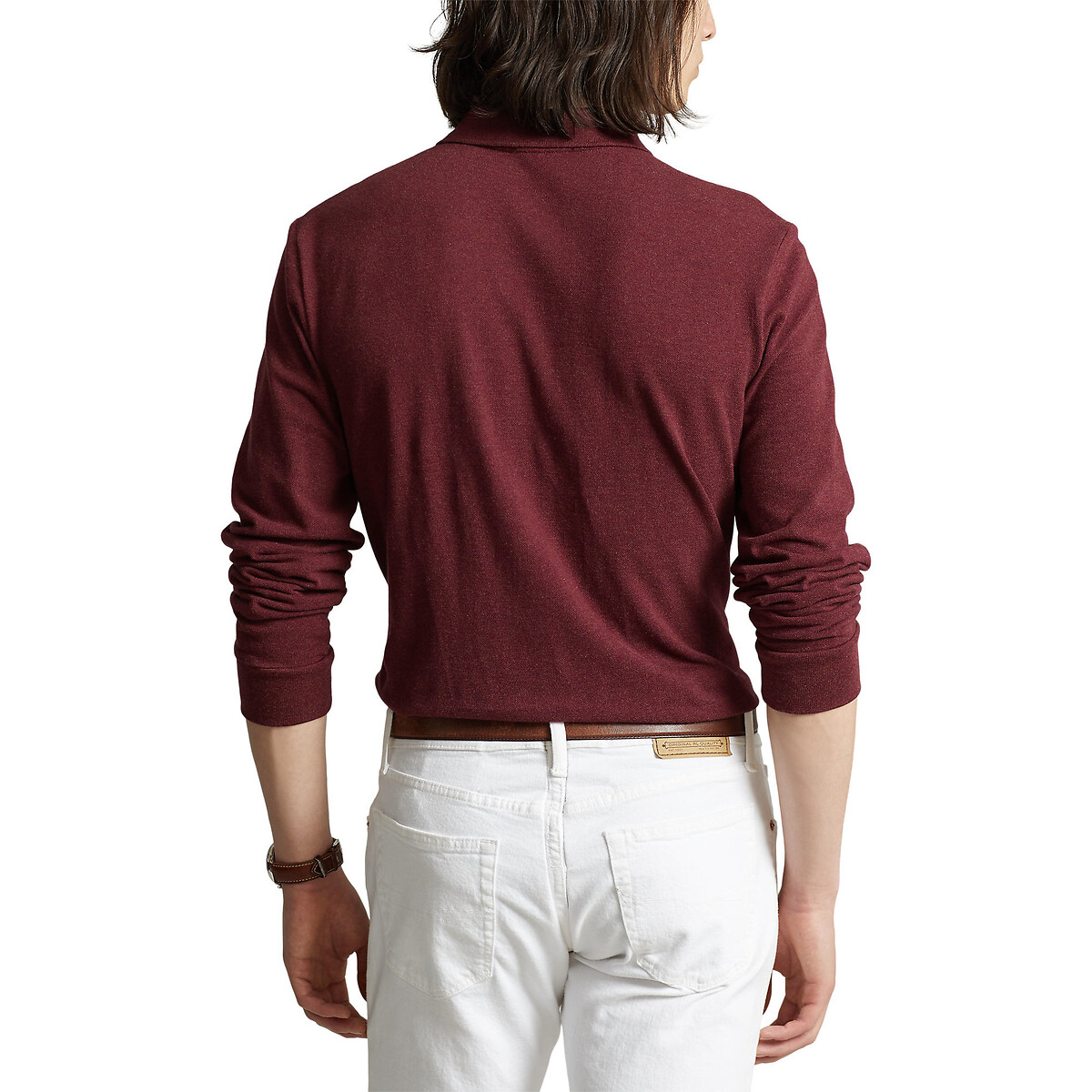 POLO RALPH LAUREN<br>Polo de manga comprida com corte justo em piqué