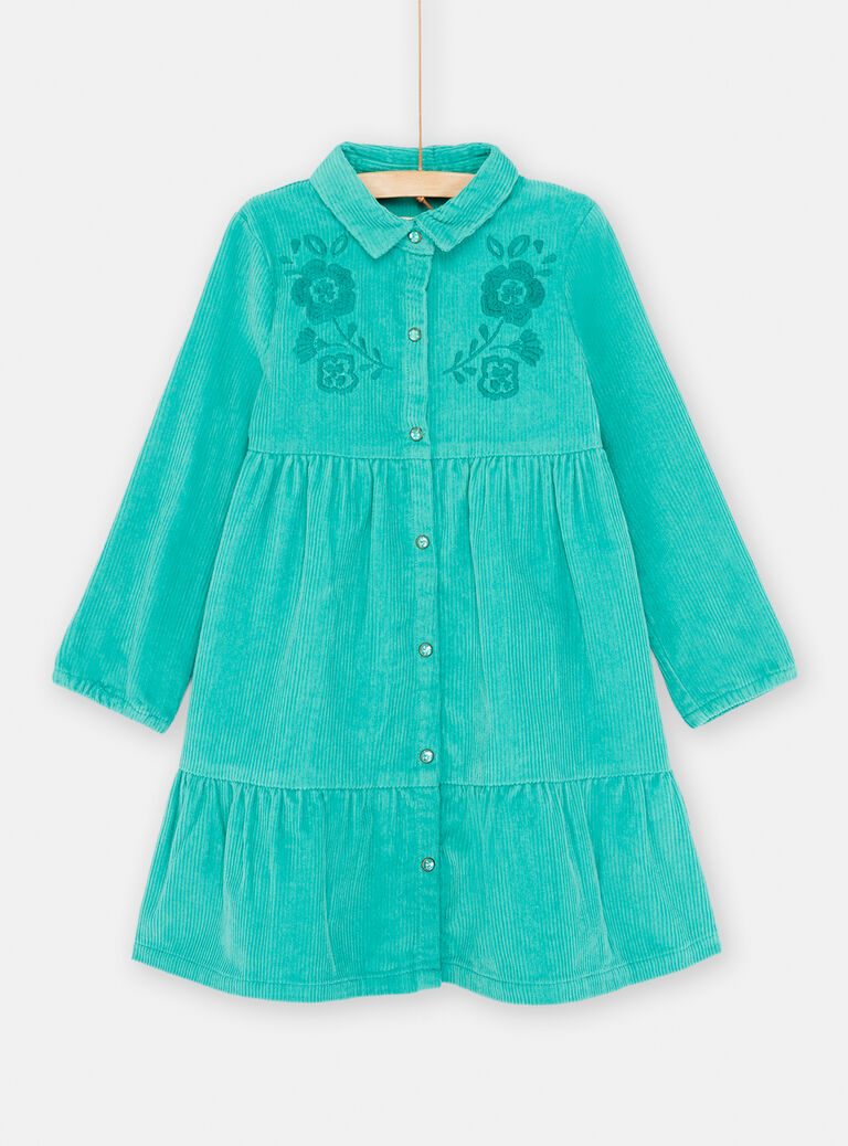 Robe chemise bleu paon en velours pour fille