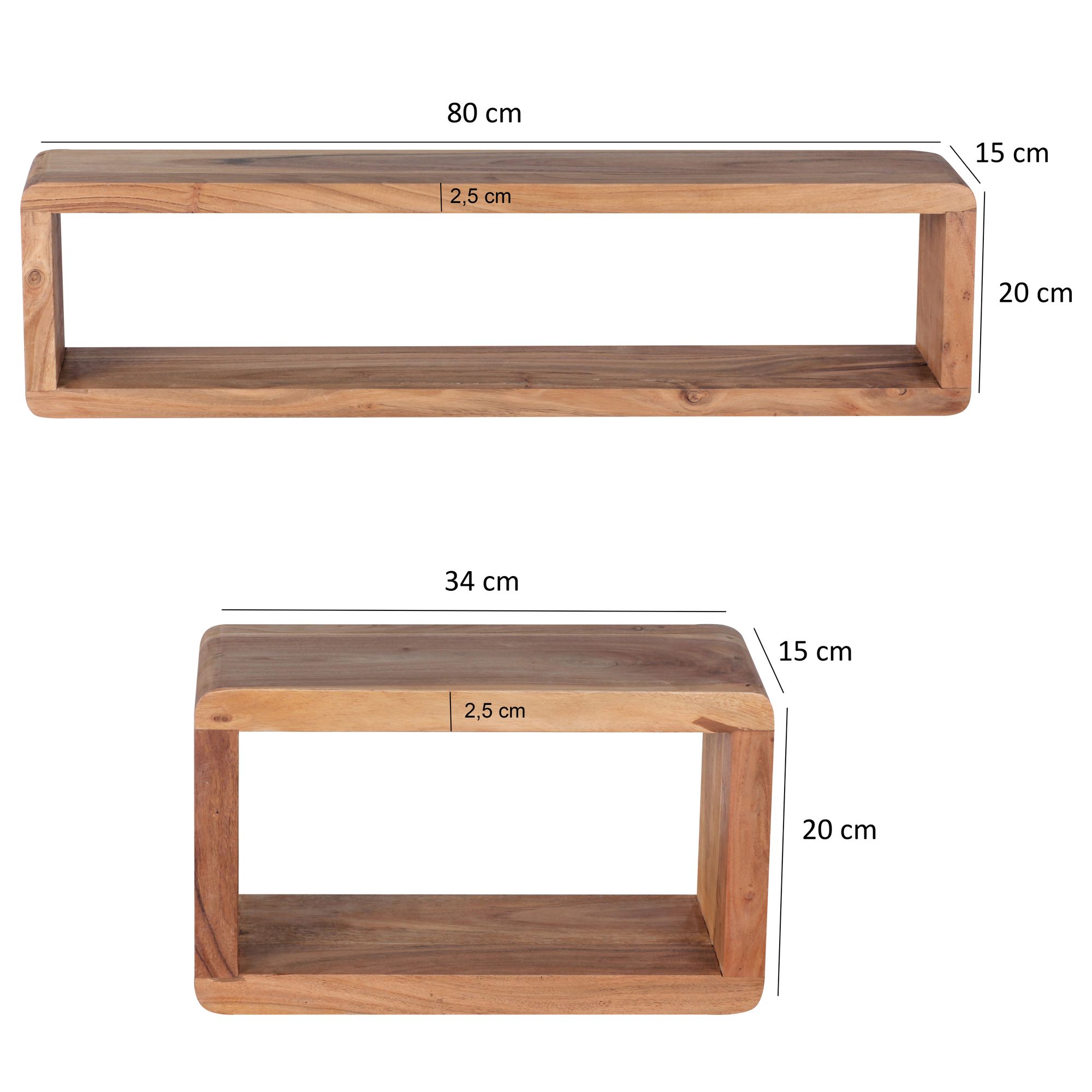 KADIMA DESIGN Wandregal Set TEKO CUBES: 3-teilig, abgerundete Ecken, hohe Belastbarkeit, Massivholz