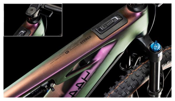 VTT Électrique Tout-Suspendu Cube Stereo Hybrid One44 HPC SLX 800 Shimano Deore XT 12V 800 Wh 29'' Violet Vert Molotov 2025