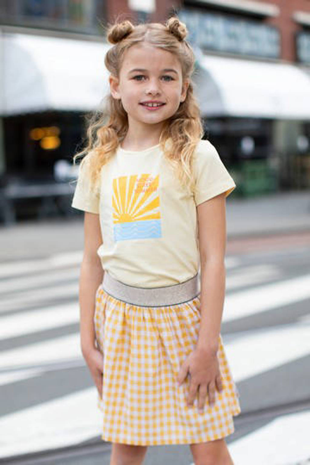 Moodstreet T-shirt met printopdruk lichtgeel