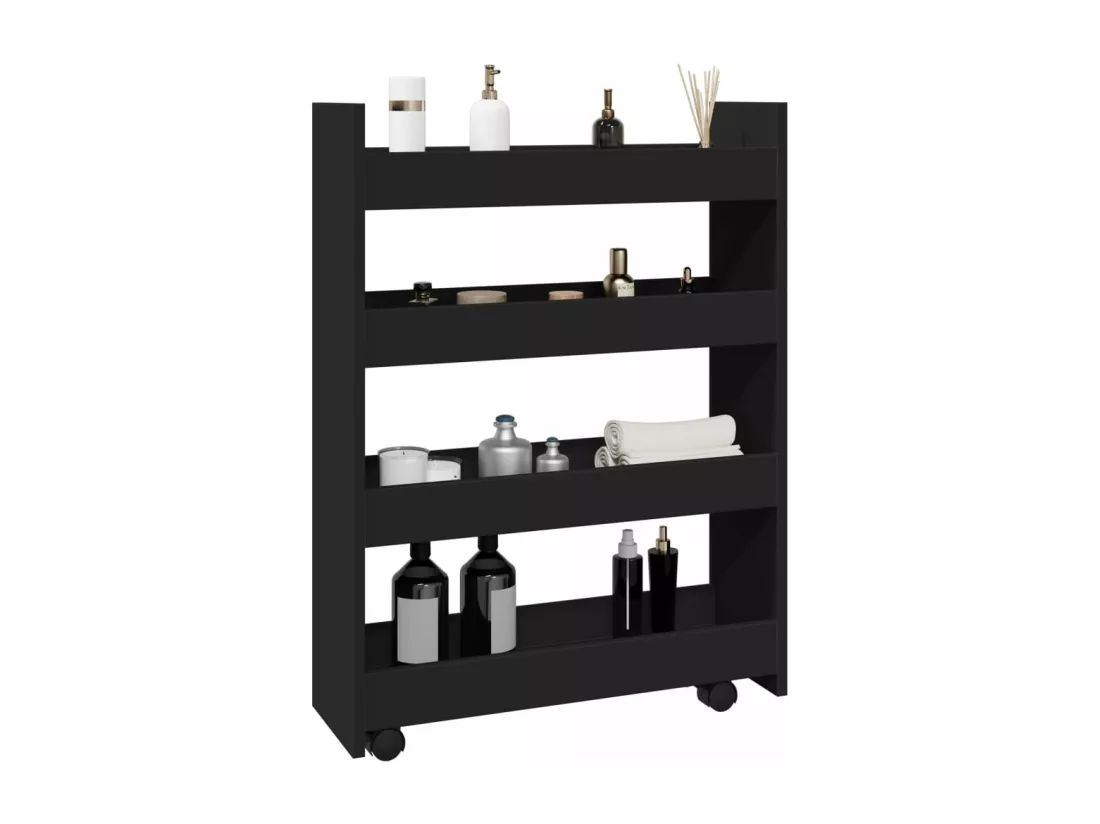Chariot de rangement étroit 4 niveaux noir bois d'ingénierie
