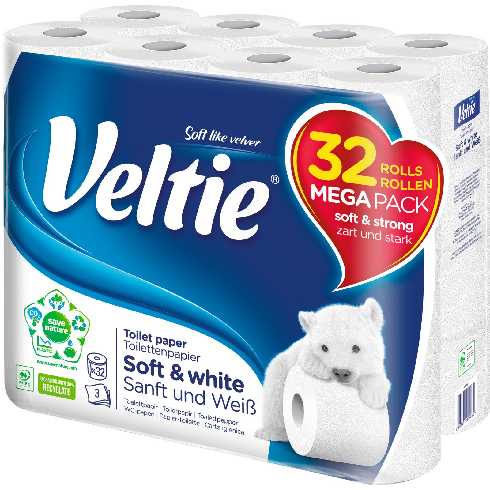 Veltie Toilettenpapier Soft&White 3-lagig 32 Rollen