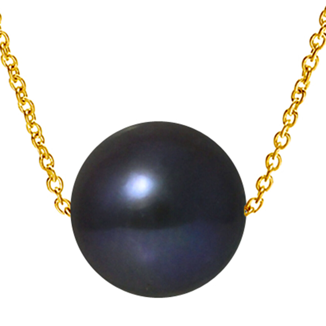 Mitzuko Collier Or Jaune Perle d'Eau Douce ronde noire
