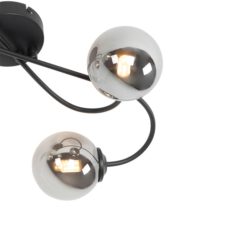 Moderne plafondlamp zwart 4-lichts met smoke glas - Athens