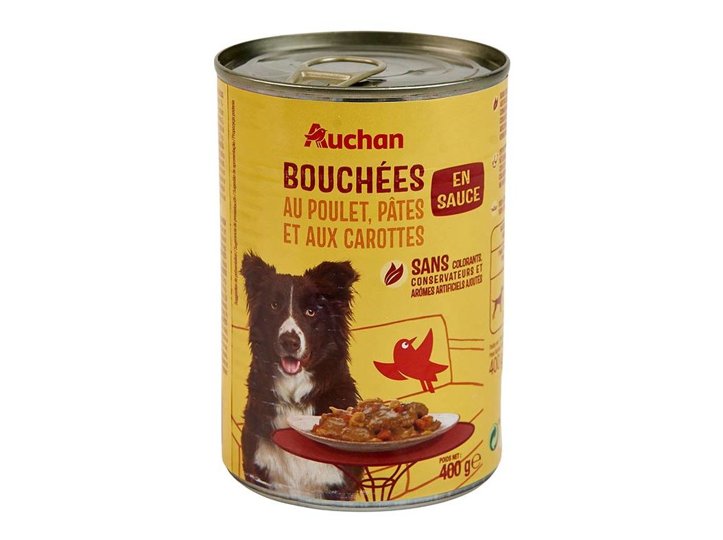 COMIDA HÚMIDA PARA CÃO AUCHAN PEDAÇOS EM MOLHO FRANGO E COM MASSA 400G