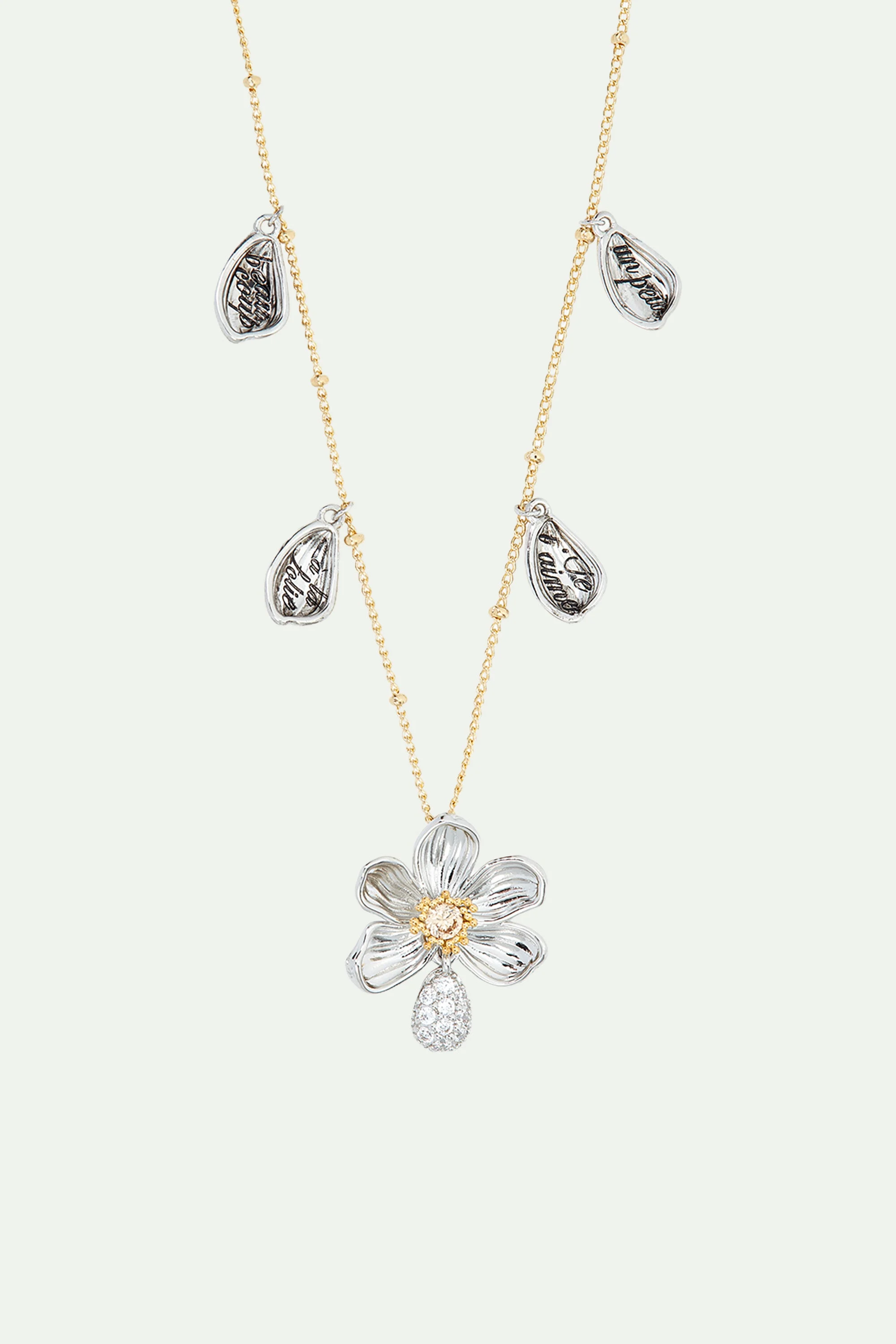 Collier pendentif marguerite et pétales gravés | Multicolore