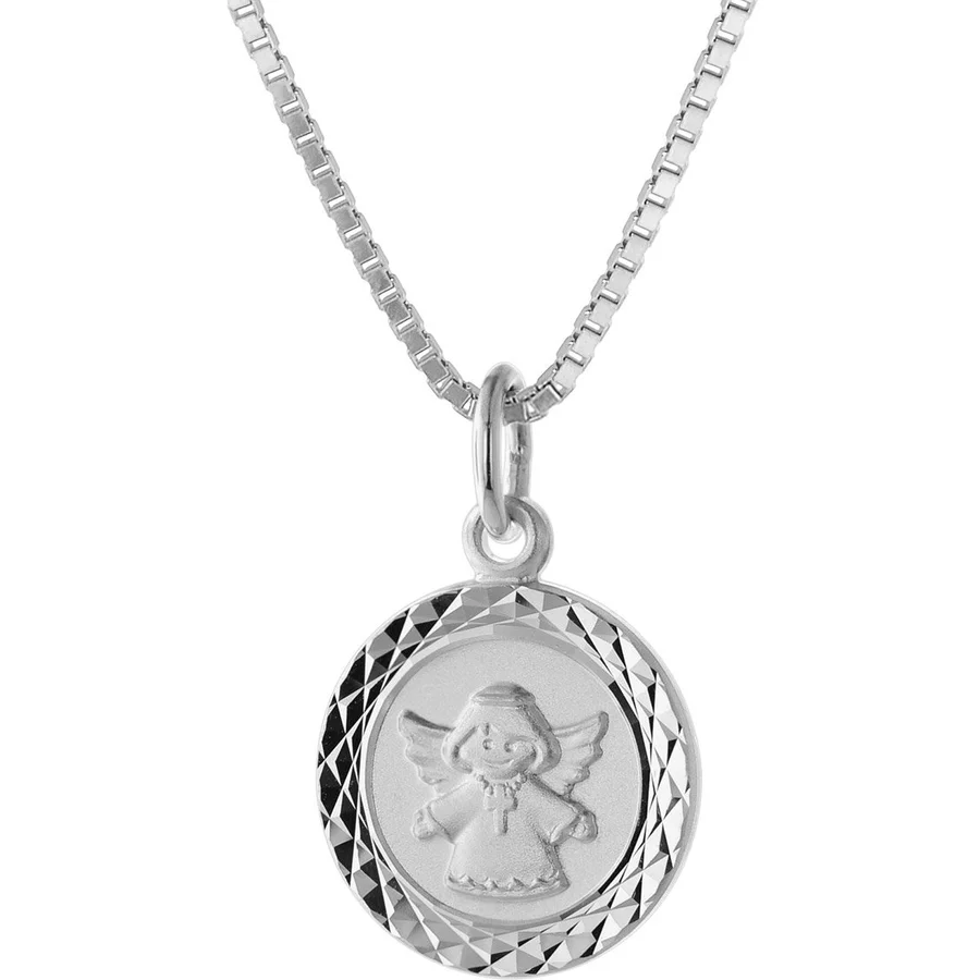 trendor 75326-V Engel-Anhänger für Kinder Weißgold 585 (14 Kt) mit Silberkette silver