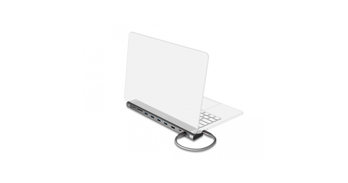 DeLOCKUSB Type-C Slim Dockingstation  (Grijs, HDMI, 4x USB-A 3.2 (5 Gbit/s), USB-C 3.2 (5 Gbit/s), MicroSD, SD, TB 3, RJ-45)