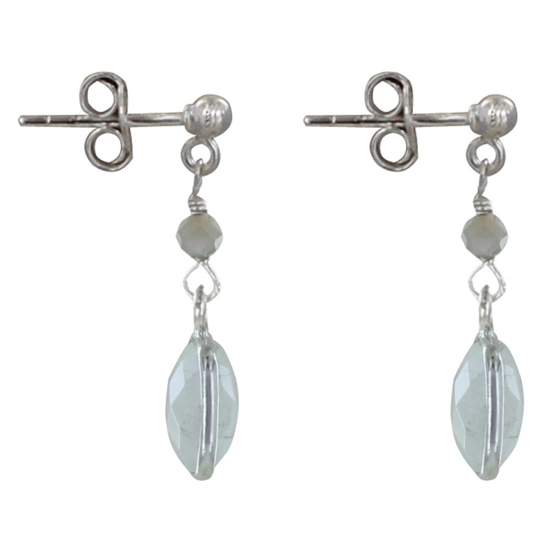 Boucles d'Oreilles Argent Perle et Pavé Pierre de Lune Facetté