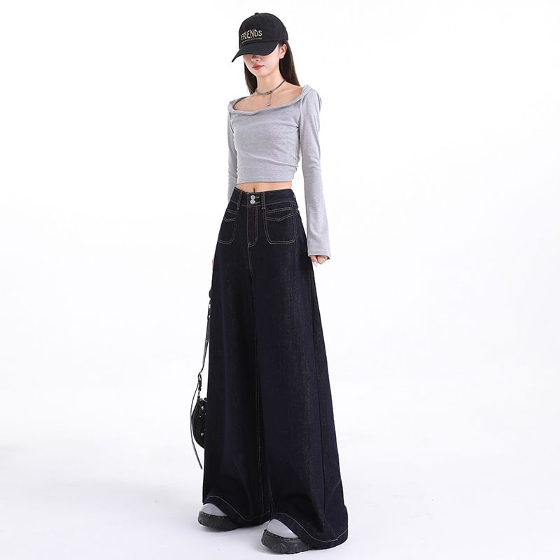 Denimot - Low Rise Washed Wide Leg Jeans (diverse designs)