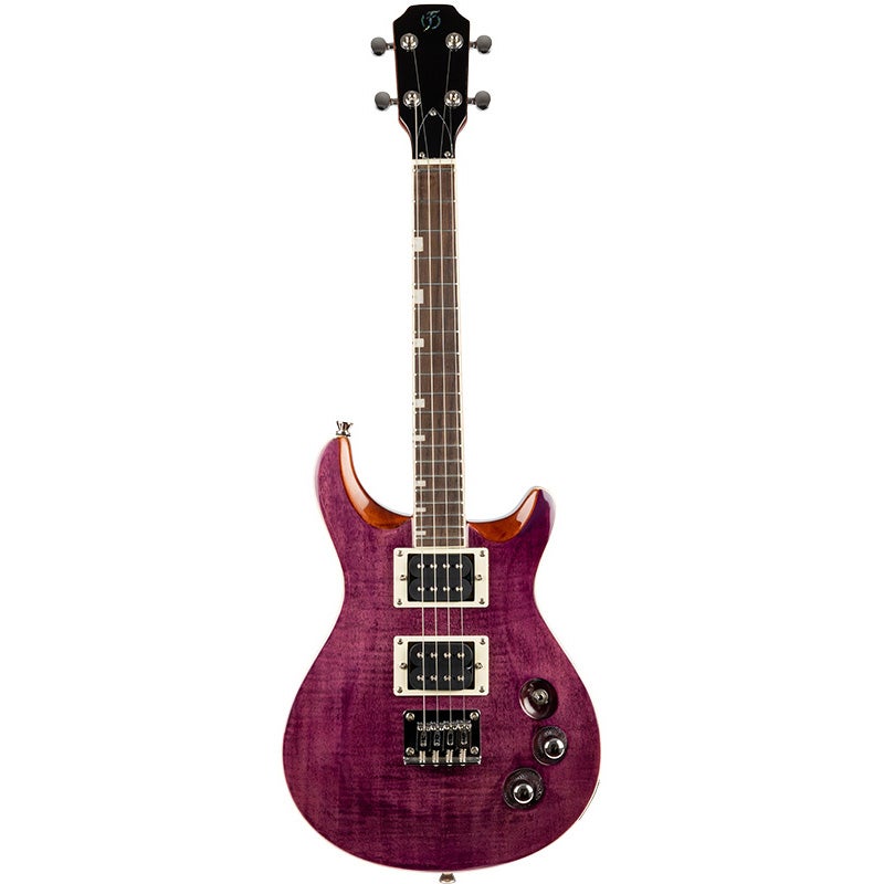Flight Rock Series Vanguard Transparent Purple elektrische solidbody tenor ukelele met gigbag