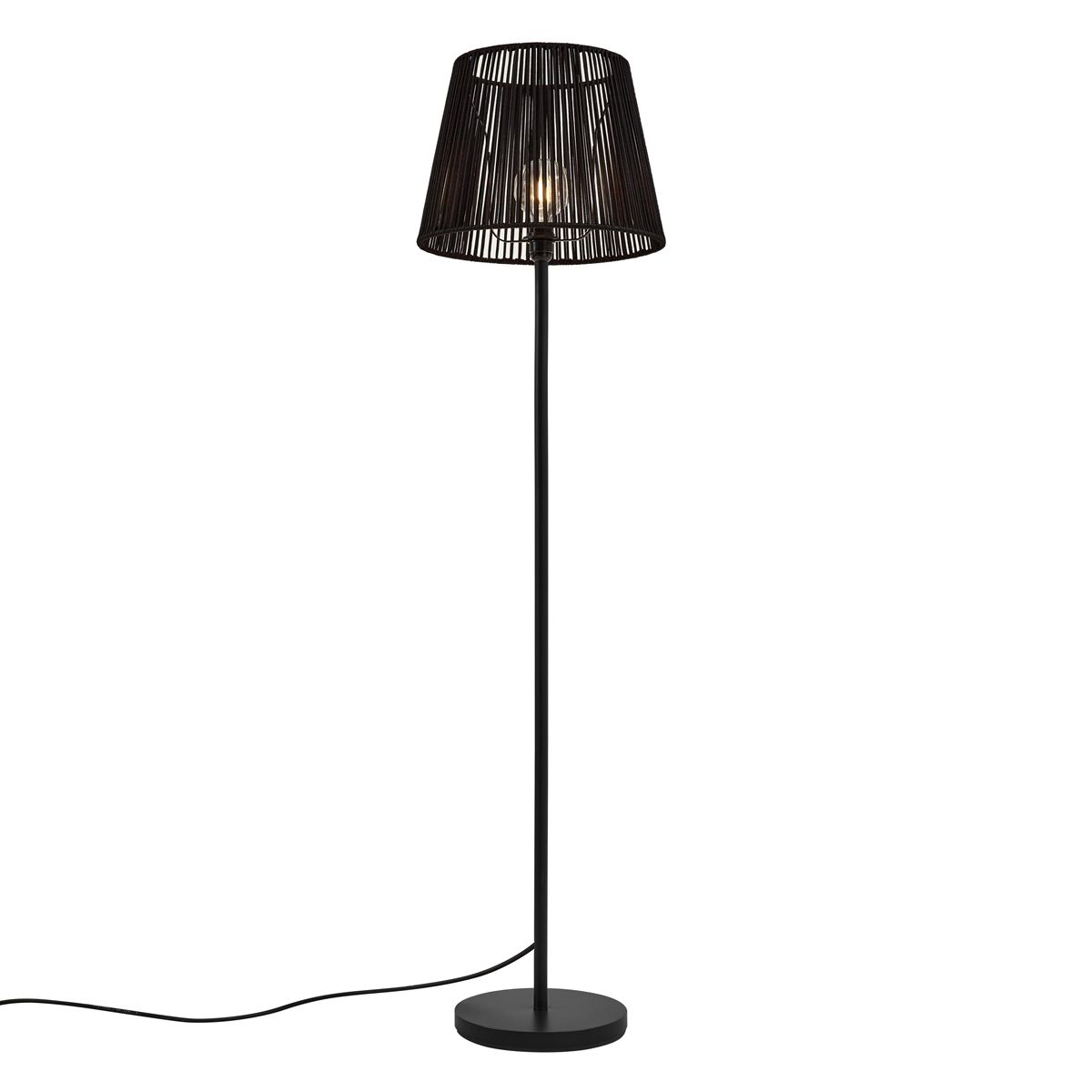 Buiten vloerlamp zwart met kap zwart touw IP44 - Virginia Jayla