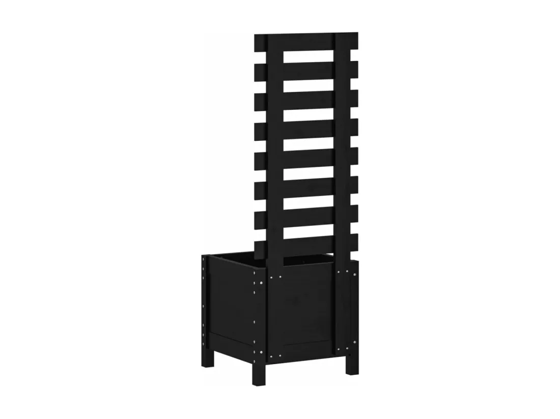 Jardinière avec support noir 39x39,5x114 bois de pin massif