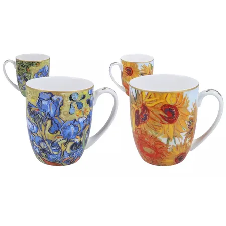 Carmani 2er Set Tassen Van Gogh Sonnenblumen und Iris, 450 ml