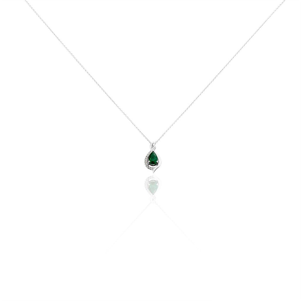 Collier Angelika Or Blanc Emeraude Et Diamant