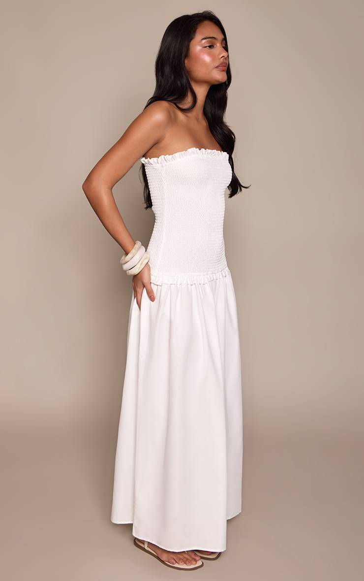 Blanc Robe Maxi Froncée Bustier À Bord Volant